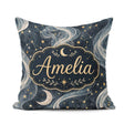 Custom Name Celestial Botanical Moon Stars Night Leaves Seamless Square Filled Cushion Throw Pillow Sofa Bed Home Decor Zip Washable UK Made