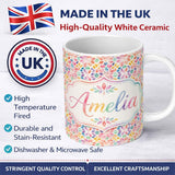 Personalized Custom Name Delicate Pastel Floral Mandala Kaleidoscope Seamless Pattern Name 11oz Ceramic Coffee Tea Mug White Large Handle