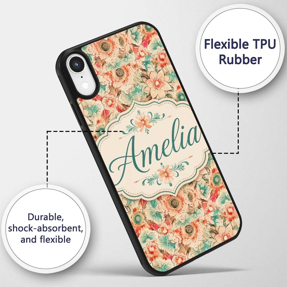 Vintage Style Floral Bloom Garden Printed Design Custom Name Protective Phone Case Mobile Cover Durable Everyday Smartphone Shock Resistant