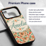 Vintage Style Floral Bloom Garden Printed Design Custom Name Protective Phone Case Mobile Cover Durable Everyday Smartphone Shock Resistant