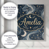 Personalised Name Celestial Botanical Moon Stars Night Sky Leaves Custom  Bespoke Canvas Wall Art Print Decor Picture Ready to Hang