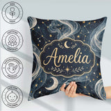 Custom Name Celestial Botanical Moon Stars Night Leaves Seamless Square Filled Cushion Throw Pillow Sofa Bed Home Decor Zip Washable UK Made
