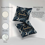 Custom Name Celestial Botanical Moon Stars Night Leaves Seamless Square Filled Cushion Throw Pillow Sofa Bed Home Decor Zip Washable UK Made