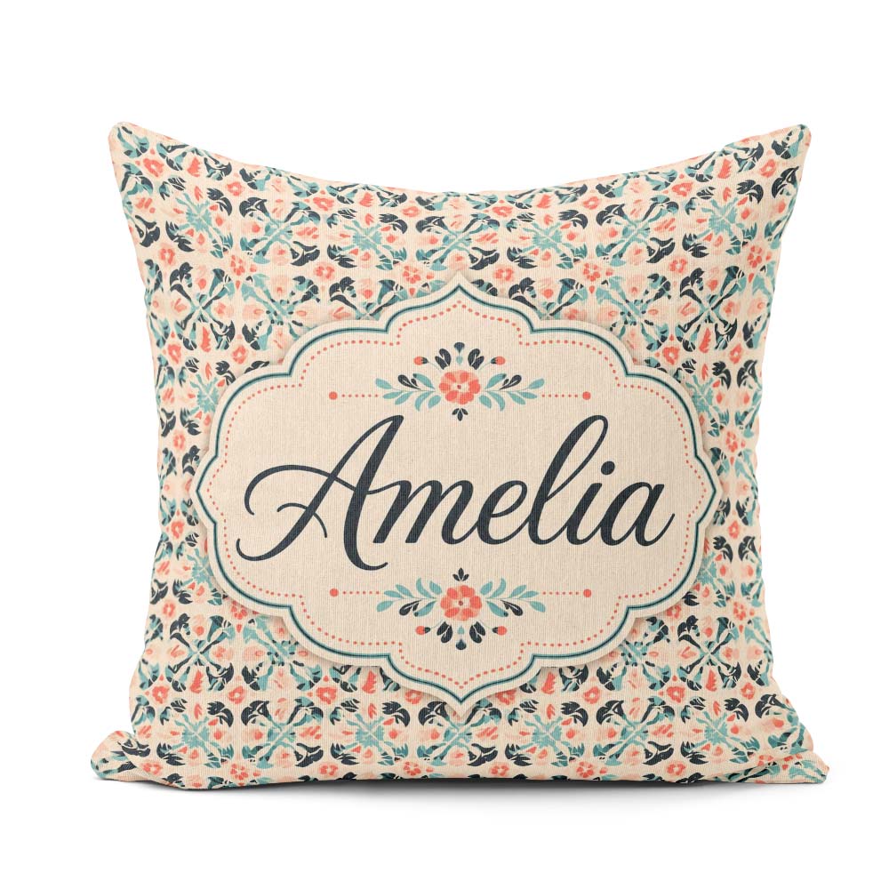 Custom Name Soft Pastel Abstract Leaf Seamless Pattern Name Cute Square Filled Cushion Throw Pillow Sofa Bed Home Decor Zip Washable UK Made