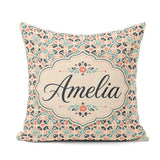 Custom Name Soft Pastel Abstract Leaf Seamless Pattern Name Cute Square Filled Cushion Throw Pillow Sofa Bed Home Decor Zip Washable UK Made
