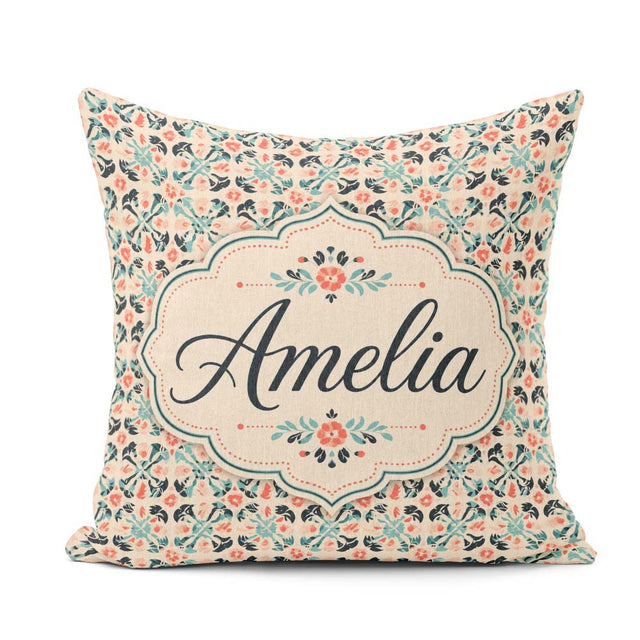 Custom Name Soft Pastel Abstract Leaf Seamless Pattern Name Cute Square Filled Cushion Throw Pillow Sofa Bed Home Decor Zip Washable UK Made