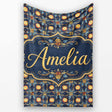 Dark Navy Gold Botanical Floral Luxury Seamless Pattern Name Cute  Personalised Custom Name Super Soft Fleece Blanket Bed Sofa Throw