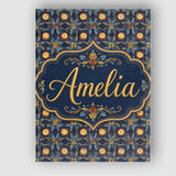 Personalised Name Dark Navy Gold Botanical Custom  Unique Gift Idea Elegant Feature Canvas Wall Art Print Decor Picture Ready to Hang