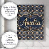 Personalised Name Dark Navy Gold Botanical Custom  Unique Gift Idea Elegant Feature Canvas Wall Art Print Decor Picture Ready to Hang