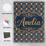 Personalised Name Dark Navy Gold Botanical Custom  Unique Gift Idea Elegant Feature Canvas Wall Art Print Decor Picture Ready to Hang