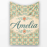 Elegant Teal Coral Symmetrical Floral Pattern Seamless Name Cute  Personalised Custom Name Super Soft Fleece Blanket Bed Sofa Throw
