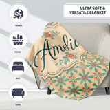 Elegant Teal Coral Symmetrical Floral Pattern Seamless Name Cute  Personalised Custom Name Super Soft Fleece Blanket Bed Sofa Throw
