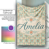 Elegant Teal Coral Symmetrical Floral Pattern Seamless Name Cute  Personalised Custom Name Super Soft Fleece Blanket Bed Sofa Throw