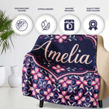 Geometric Pink Purple Floral Tile Seamless Pattern Name Cute Unique  Personalised Custom Name Super Soft Fleece Blanket Bed Sofa Throw