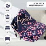 Geometric Pink Purple Floral Tile Seamless Pattern Name Cute Unique  Personalised Custom Name Super Soft Fleece Blanket Bed Sofa Throw