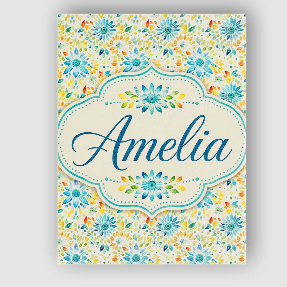Personalised Name Bright Blue Yellow Custom Premium Decorative Design Modern Room Accent Canvas Wall Art Print Decor Picture Ready to Hang