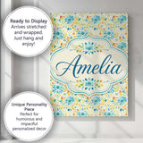 Personalised Name Bright Blue Yellow Custom Premium Decorative Design Modern Room Accent Canvas Wall Art Print Decor Picture Ready to Hang