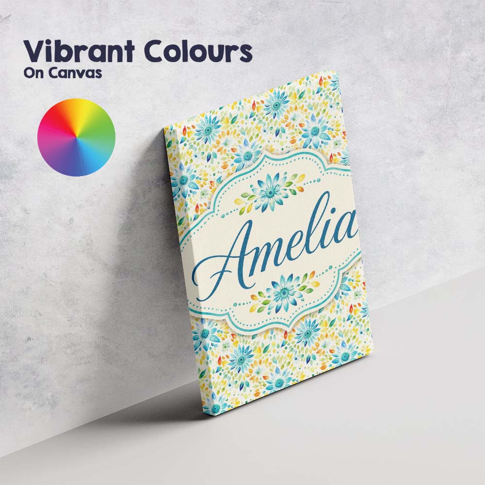 Personalised Name Bright Blue Yellow Custom Premium Decorative Design Modern Room Accent Canvas Wall Art Print Decor Picture Ready to Hang