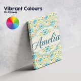 Personalised Name Bright Blue Yellow Custom Premium Decorative Design Modern Room Accent Canvas Wall Art Print Decor Picture Ready to Hang