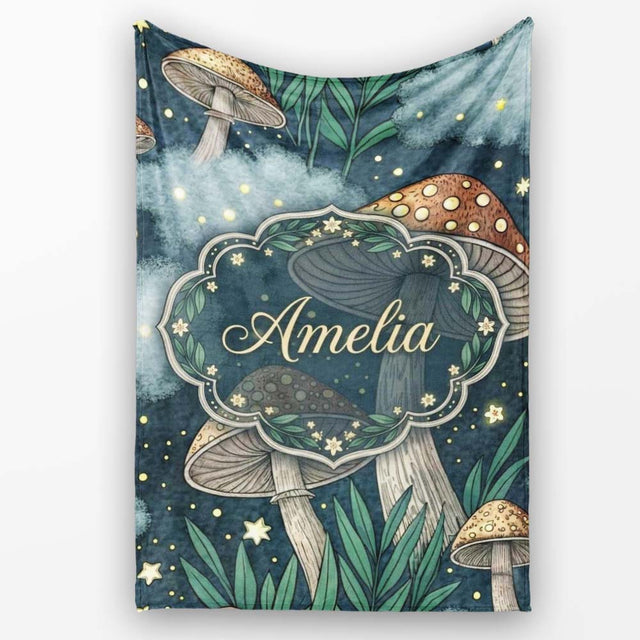 Mushrooms Night Sky Magical Forest Seamless Pattern Cute Unique Gift  Personalised Custom Name Super Soft Fleece Blanket Bed Sofa Throw