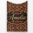 Dark Brown Gold Vintage Ornamental Floral Seamless Pattern Name Cute  Personalised Custom Name Super Soft Fleece Blanket Bed Sofa Throw
