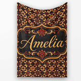 Dark Brown Gold Vintage Ornamental Floral Seamless Pattern Name Cute  Personalised Custom Name Super Soft Fleece Blanket Bed Sofa Throw