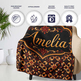Dark Brown Gold Vintage Ornamental Floral Seamless Pattern Name Cute  Personalised Custom Name Super Soft Fleece Blanket Bed Sofa Throw