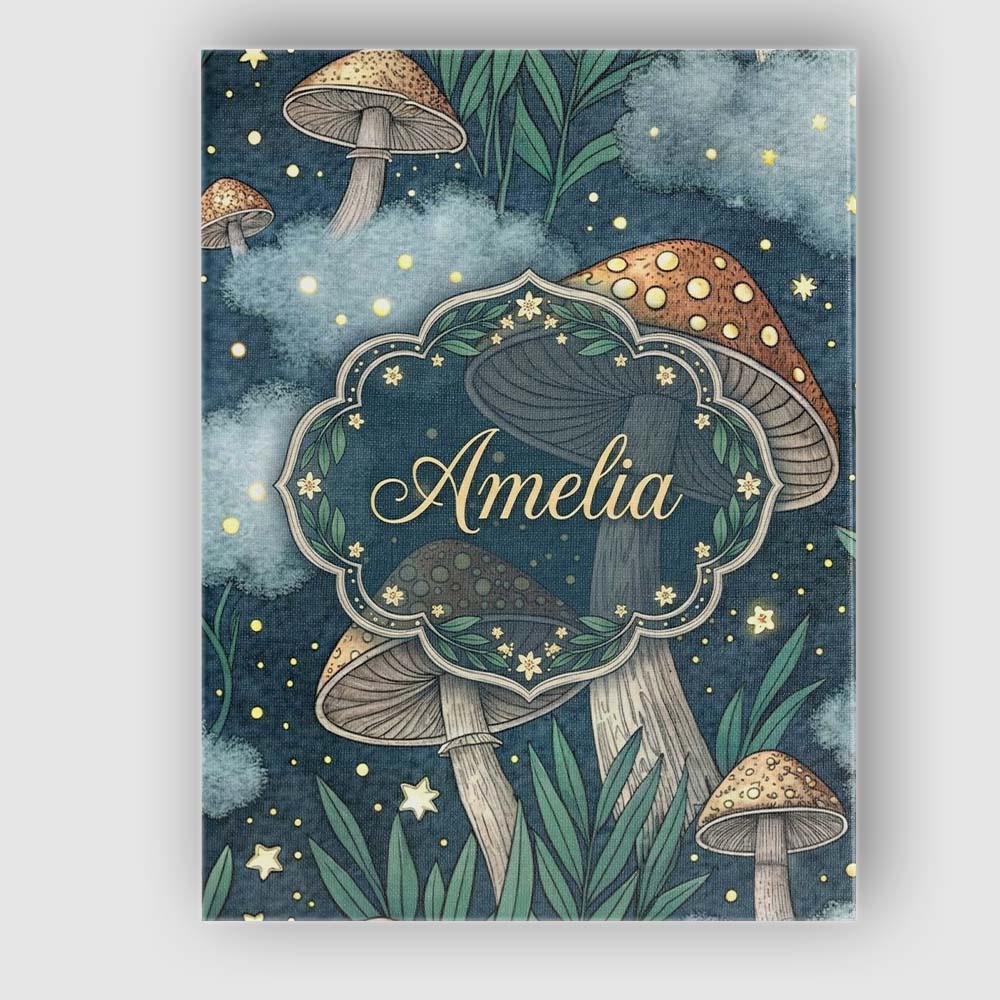 Personalised Name Mushrooms Night Sky Magical Forest Seamless Custom Contemporary Display Canvas Wall Art Print Decor Picture Ready to Hang