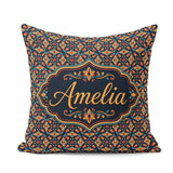 Custom Name Geometric Floral Pattern with Teal and Gold Symmetry Square Filled Cushion Throw Pillow Sofa Bed Home Decor Zip Washable UK Made