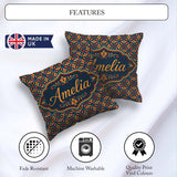Custom Name Geometric Floral Pattern with Teal and Gold Symmetry Square Filled Cushion Throw Pillow Sofa Bed Home Decor Zip Washable UK Made