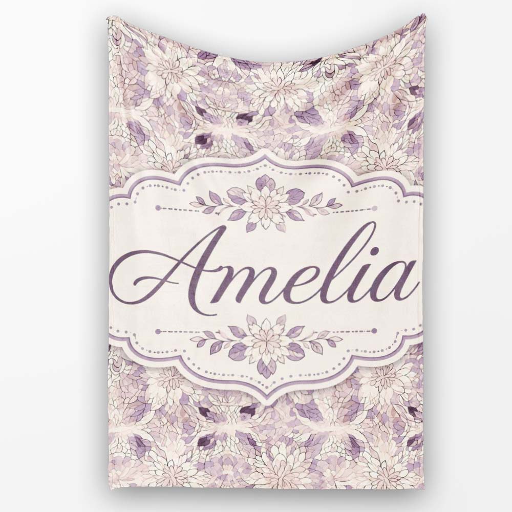 Soft Vintage Floral Lace Pattern in Beige and Lavender Tones  Personalised Custom Name Super Soft Fleece Blanket Bed Sofa Throw