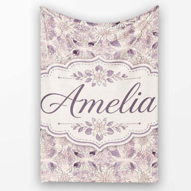 Soft Vintage Floral Lace Pattern in Beige and Lavender Tones  Personalised Custom Name Super Soft Fleece Blanket Bed Sofa Throw