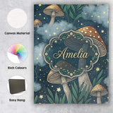 Personalised Name Mushrooms Night Sky Magical Forest Seamless Custom Contemporary Display Canvas Wall Art Print Decor Picture Ready to Hang