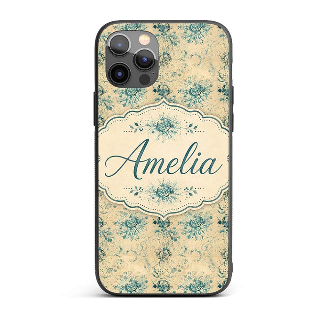 Abstract Botanical Ink Splash Pattern in Teal on Custom Name Protective Phone Case Mobile Cover Durable Everyday Smartphone Shock Resistant