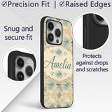 Abstract Botanical Ink Splash Pattern in Teal on Custom Name Protective Phone Case Mobile Cover Durable Everyday Smartphone Shock Resistant