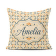 Custom Name Organic Leaf and Petal Pattern in Warm Neutrals Blue Square Filled Cushion Throw Pillow Sofa Bed Home Decor Zip Washable UK Made