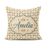 Custom Name Organic Leaf and Petal Pattern in Warm Neutrals Blue Square Filled Cushion Throw Pillow Sofa Bed Home Decor Zip Washable UK Made
