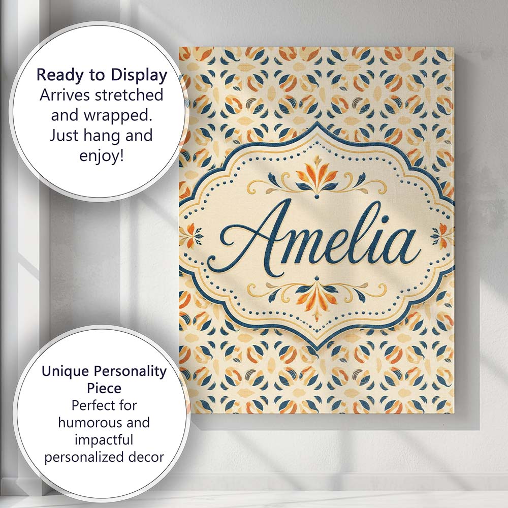 Personalised Name Modern Organic Leaf and Custom  Unique Gift Idea Elegant Feature Canvas Wall Art Print Decor Picture Ready to Hang