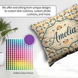 Custom Name Organic Leaf and Petal Pattern in Warm Neutrals Blue Square Filled Cushion Throw Pillow Sofa Bed Home Decor Zip Washable UK Made