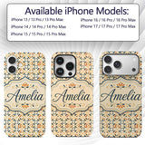 Modern Organic Leaf and Petal Pattern in Warm Custom Name Protective Phone Case Mobile Cover Durable Everyday Smartphone Shock Resistant