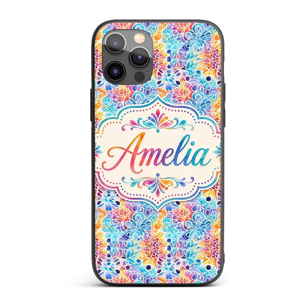 Vibrant Rainbow Floral Abstract Pattern with Bold Custom Name Protective Phone Case Mobile Cover Durable Everyday Smartphone Shock Resistant