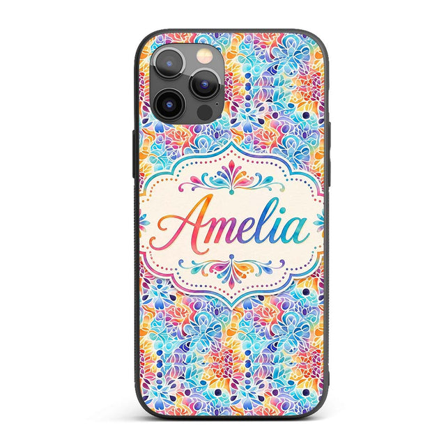 Vibrant Rainbow Floral Abstract Pattern with Bold Custom Name Protective Phone Case Mobile Cover Durable Everyday Smartphone Shock Resistant