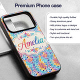 Vibrant Rainbow Floral Abstract Pattern with Bold Custom Name Protective Phone Case Mobile Cover Durable Everyday Smartphone Shock Resistant