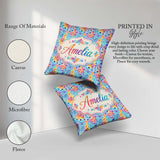 Custom Name Vibrant Rainbow Floral Pattern with Bold Multicolour Square Filled Cushion Throw Pillow Sofa Bed Home Decor Zip Washable UK Made