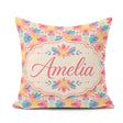 Custom Name Soft Floral Burst Pattern in Pastel Pink Yellow and Square Filled Cushion Throw Pillow Sofa Bed Home Decor Zip Washable UK Made