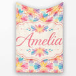 Soft Watercolour Floral Burst Pattern in Pastel Pink Yellow and  Personalised Custom Name Super Soft Fleece Blanket Bed Sofa Throw