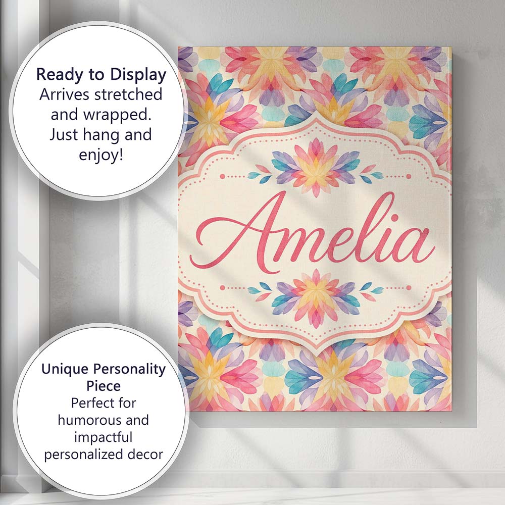 Personalised Name Soft Watercolour Floral Custom  Unique Gift Idea Elegant Feature Canvas Wall Art Print Decor Picture Ready to Hang