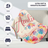 Soft Watercolour Floral Burst Pattern in Pastel Pink Yellow and  Personalised Custom Name Super Soft Fleece Blanket Bed Sofa Throw