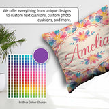 Custom Name Soft Floral Burst Pattern in Pastel Pink Yellow and Square Filled Cushion Throw Pillow Sofa Bed Home Decor Zip Washable UK Made