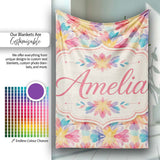 Soft Watercolour Floral Burst Pattern in Pastel Pink Yellow and  Personalised Custom Name Super Soft Fleece Blanket Bed Sofa Throw